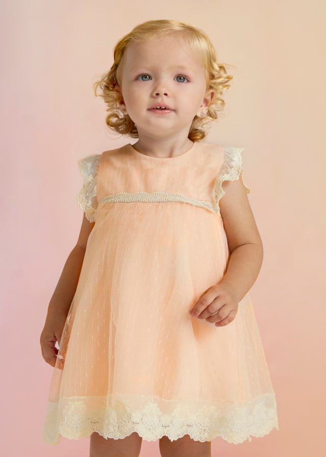 Vestido de lino de bebé con estampado de flores y con cubre pañal a juego
