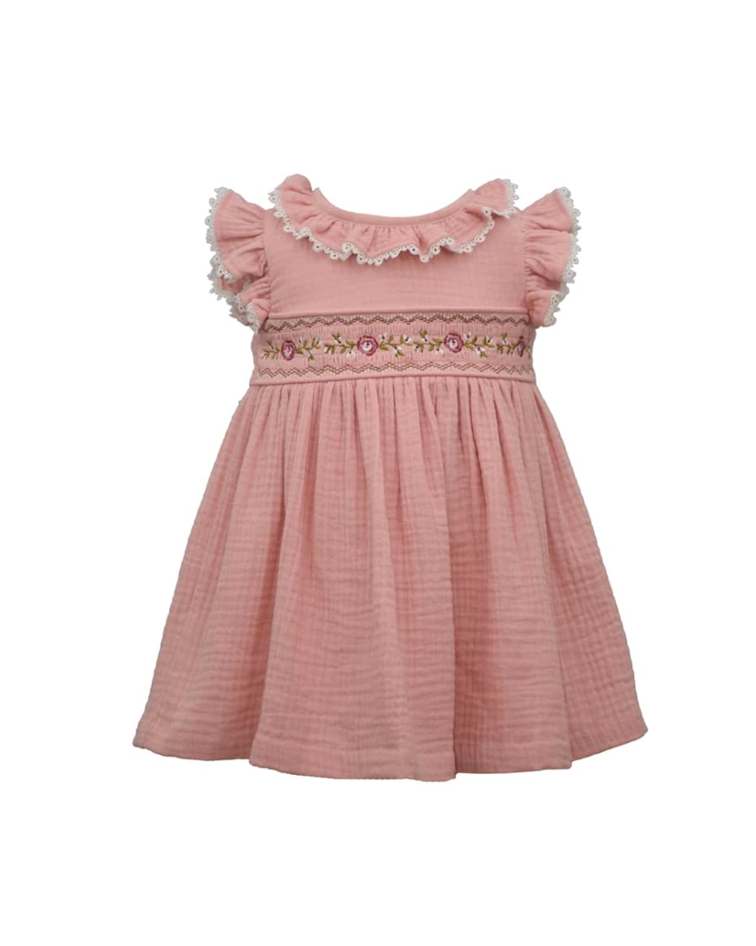 Vestido rosa viejo cintura flores, corte español