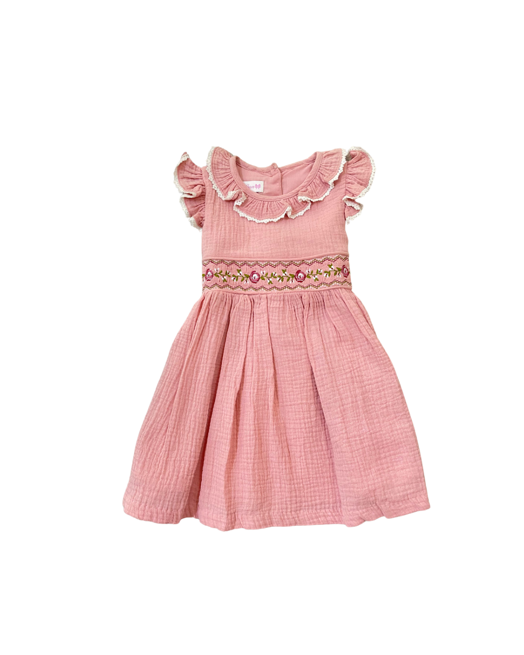 Vestido rosa viejo cintura flores, corte español