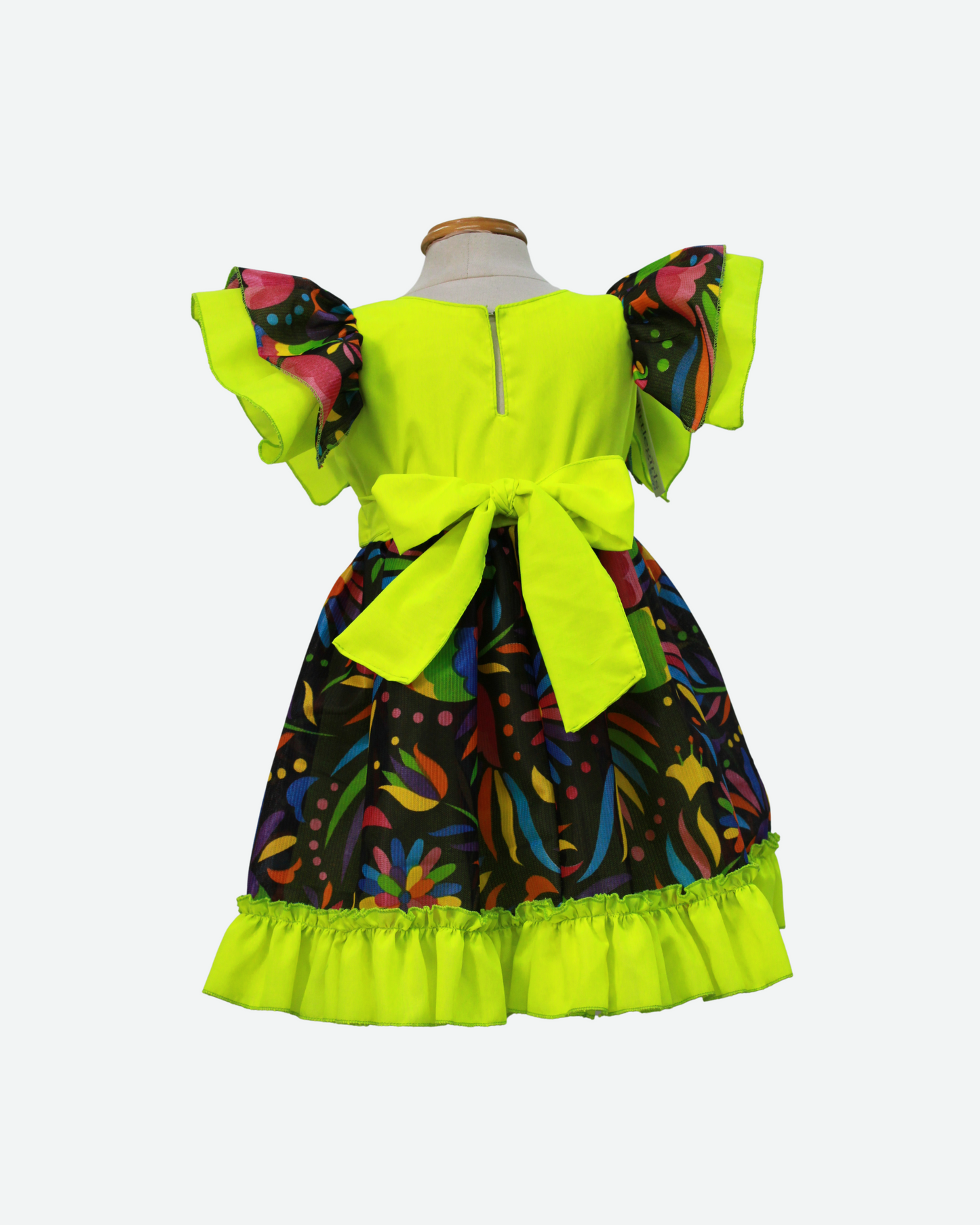 vestido adelita, patrio manga escarola. peto amarillo