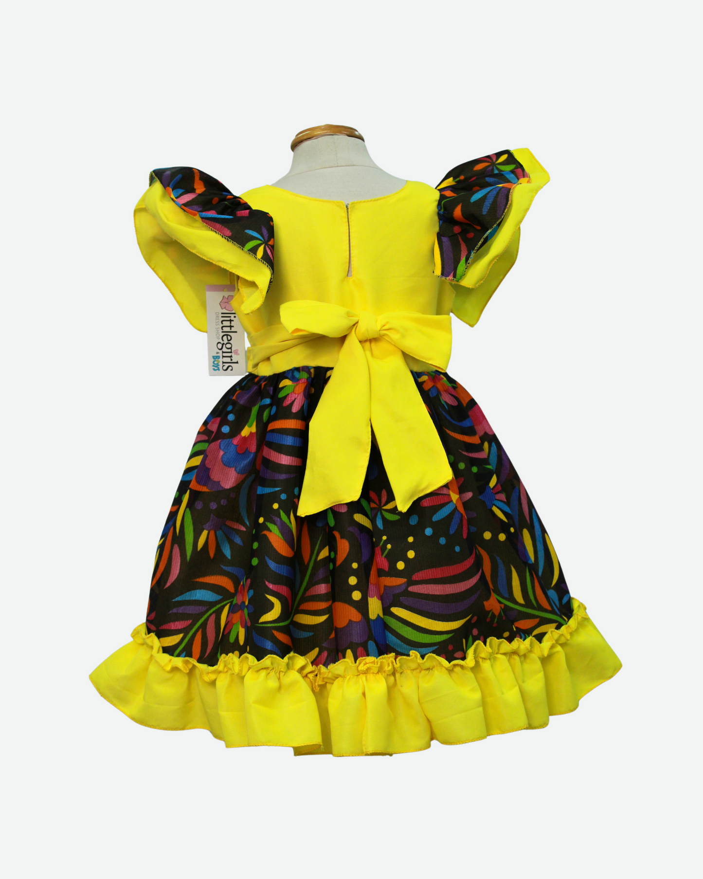 vestido adelita, patrio manga escarola. peto amarillo canario