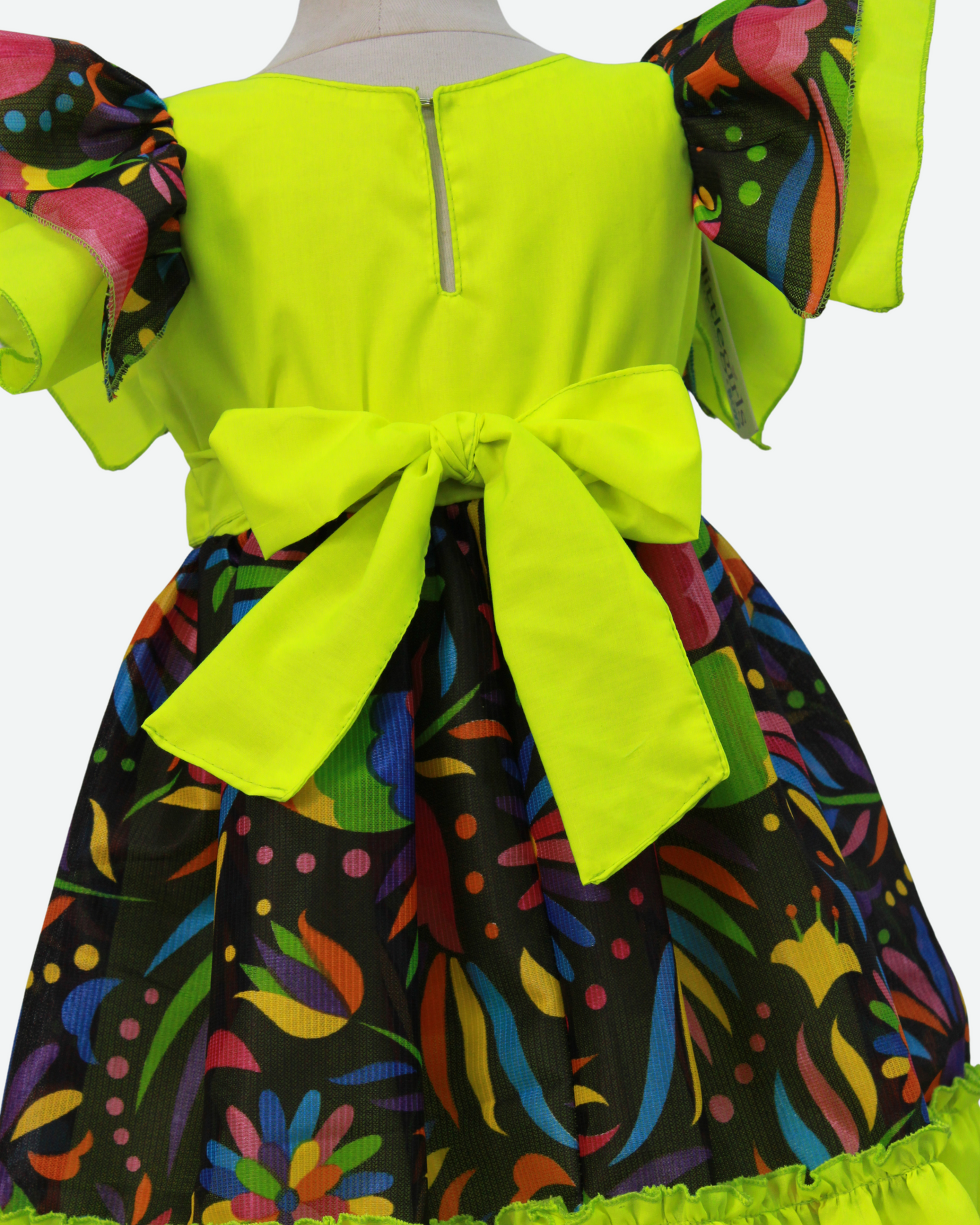 vestido adelita, patrio manga escarola. peto amarillo
