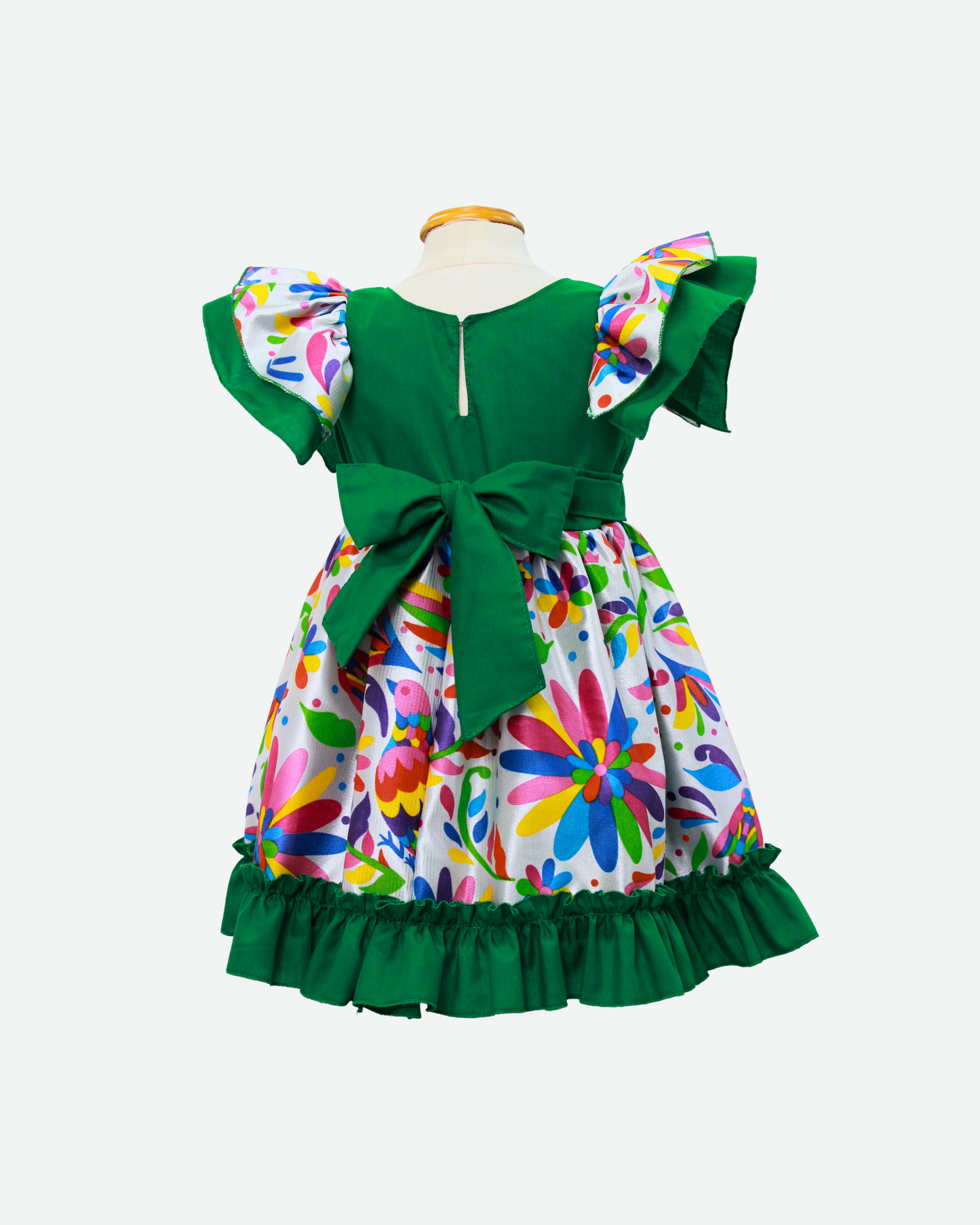 vestido adelita, patrio manga escarola. peto verde