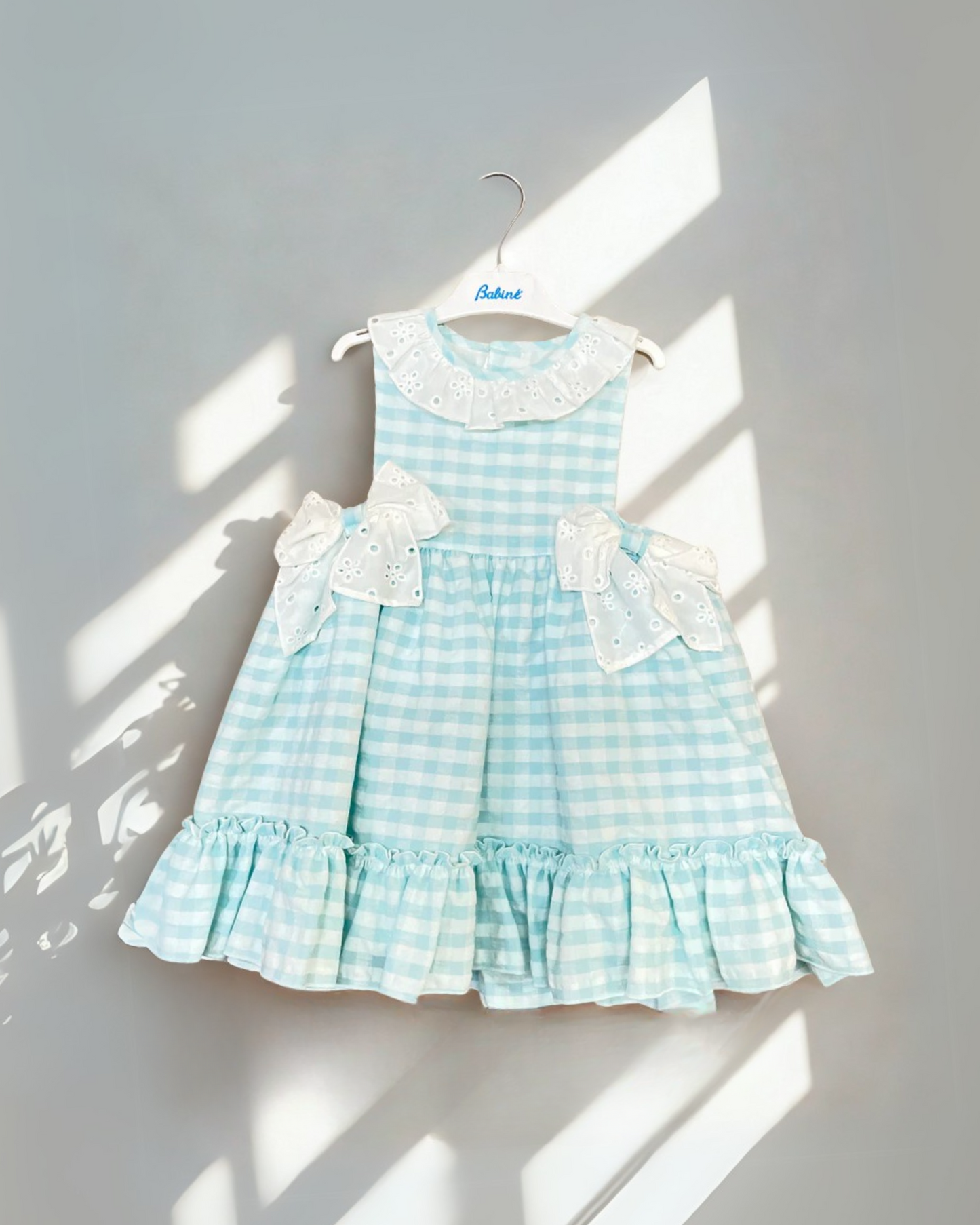 Vestido Cuadros Cielo, Blanco, 2 moños