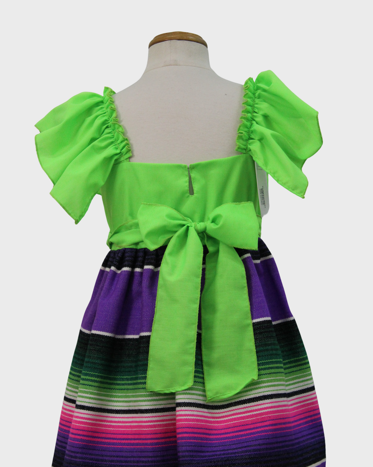vestido patrio manga olan, tela saltillo verde florescente
