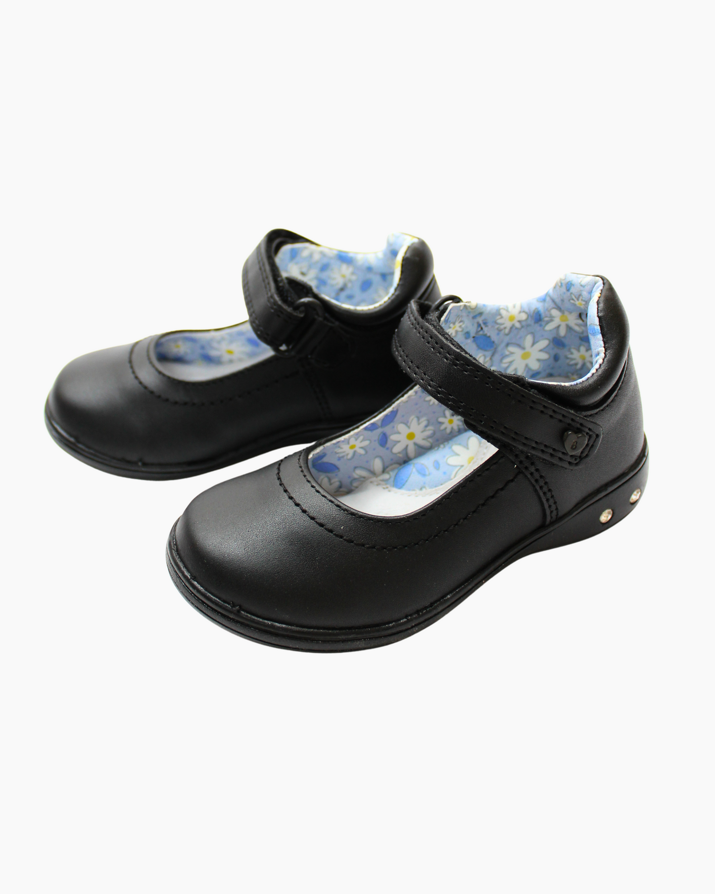 zapato escolar de piel, cierre de velcro, incrustacion piedra