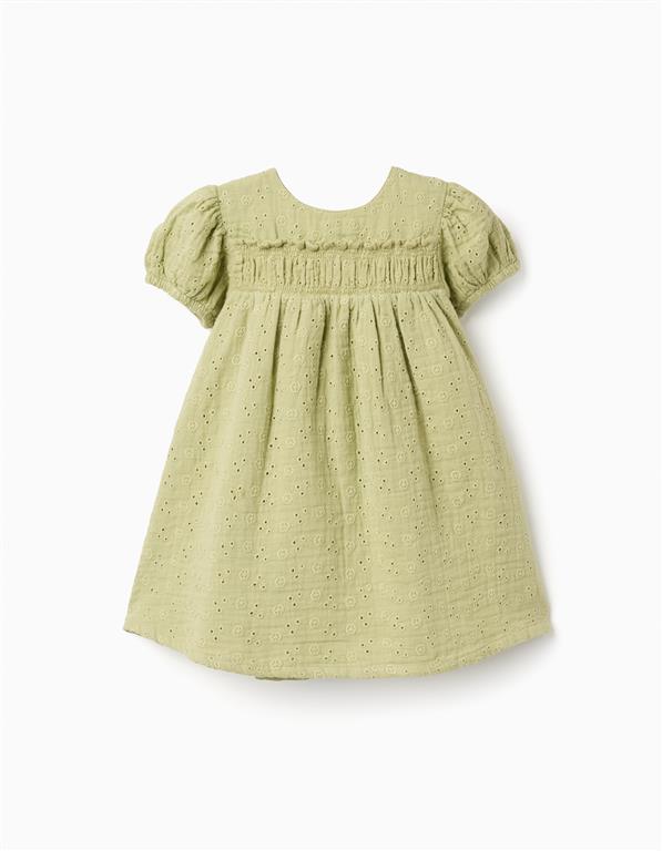 Vestido de algodón con bordado inglés para bebé niña, verde claro