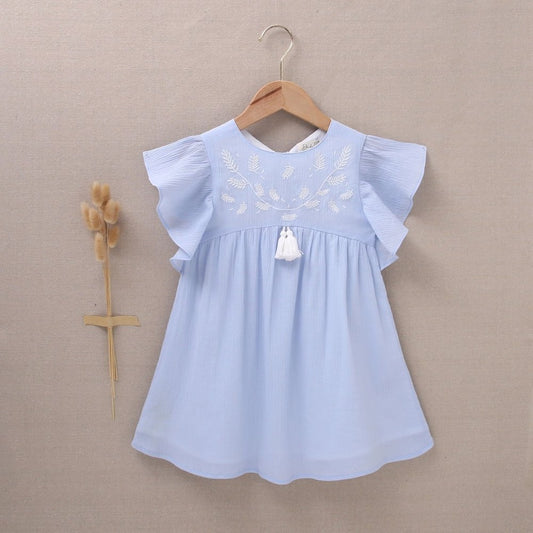 vestido de niña en bambula azul celeste