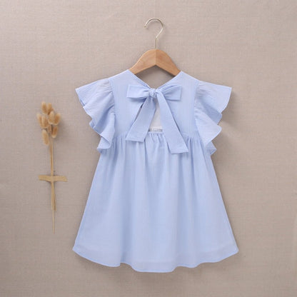 vestido de niña en bambula azul celeste