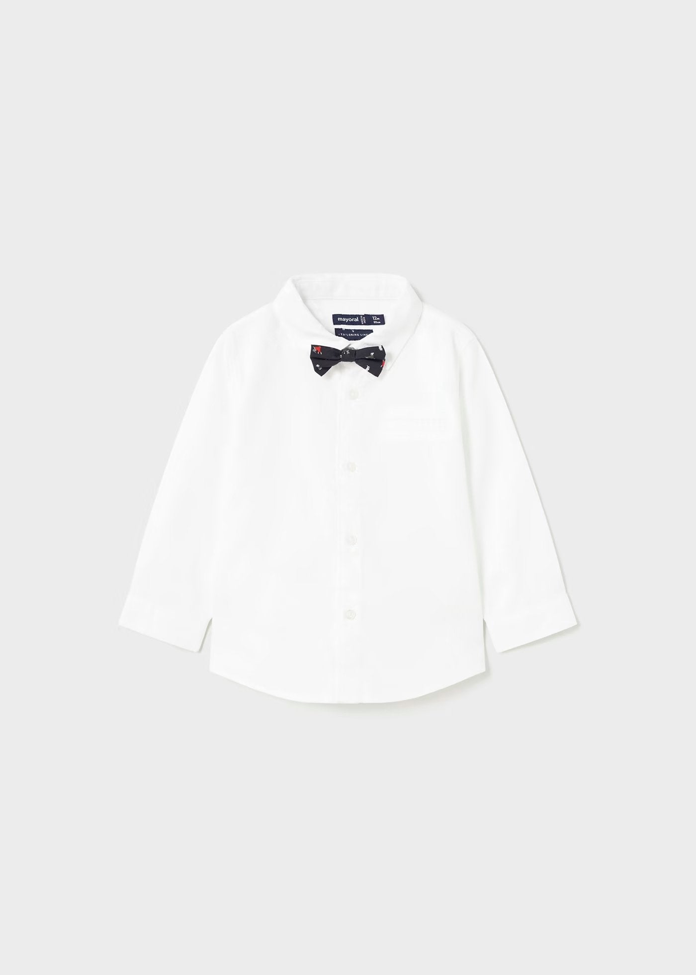 camisa blanca con moñito desprendible, marca mayoral