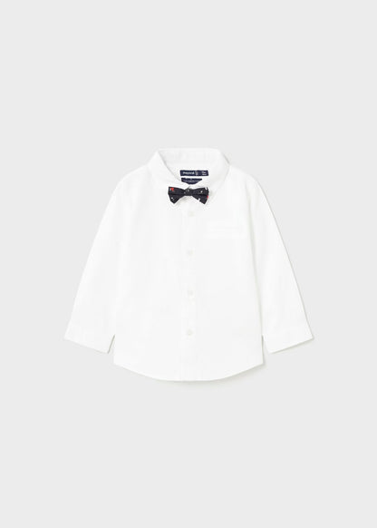 camisa blanca con moñito desprendible, marca mayoral