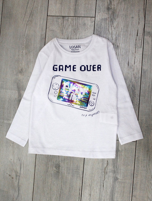 camiseta manga larga color blanco "game over"