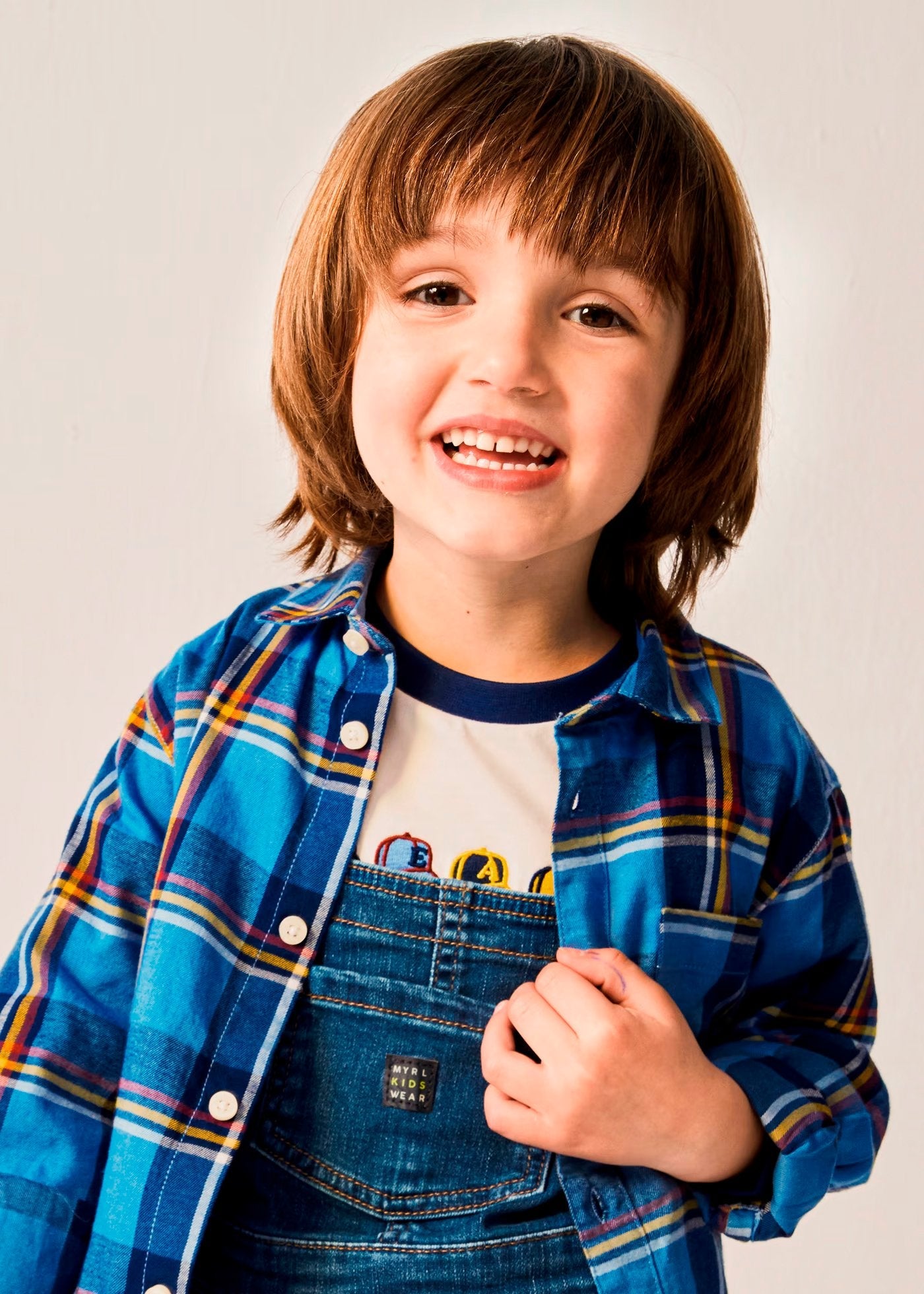 camisa a cuadros manga larga tonos cielo, mayoral.