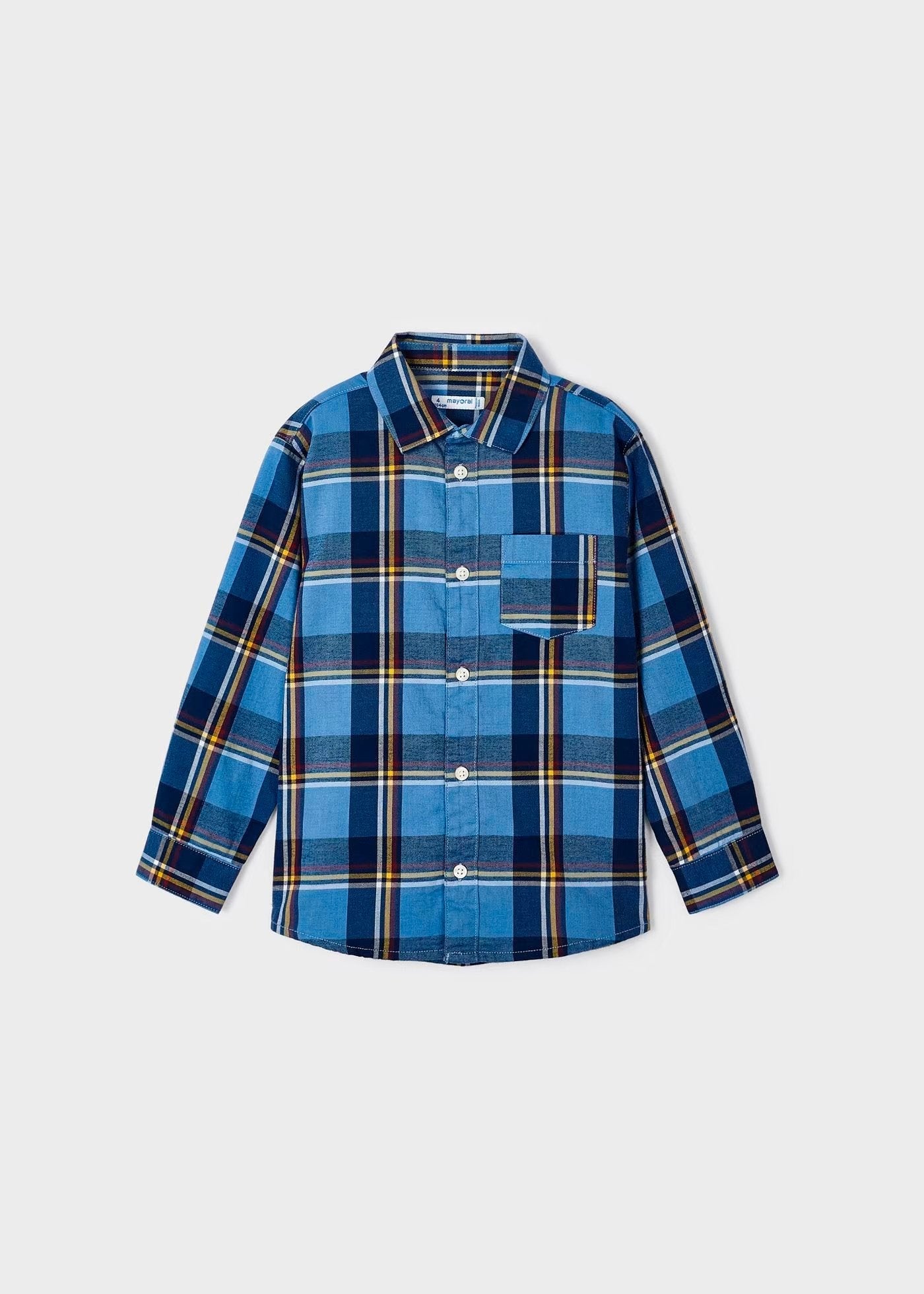 camisa a cuadros manga larga tonos cielo, mayoral.