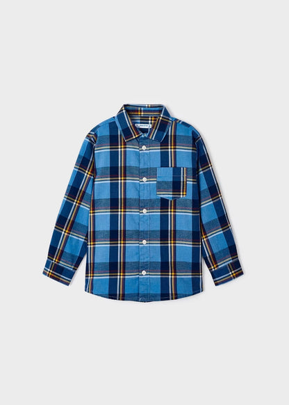 camisa a cuadros manga larga tonos cielo, mayoral.