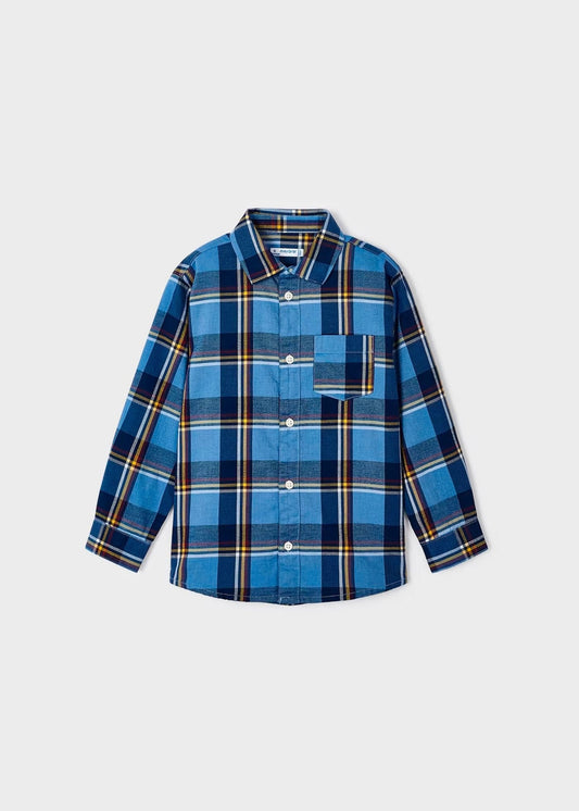camisa a cuadros manga larga tonos cielo, mayoral.