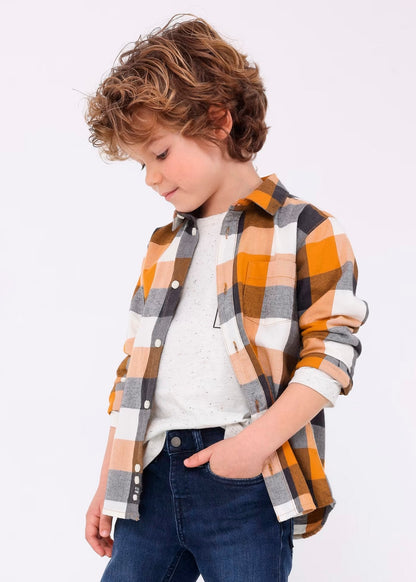 camisa a cuadros manga larga tonos ocre, mayoral.