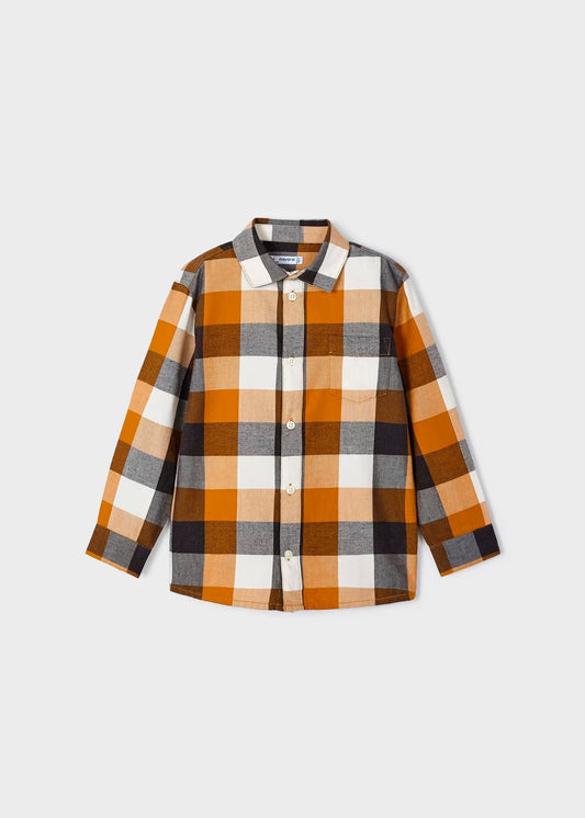 camisa a cuadros manga larga tonos ocre, mayoral.