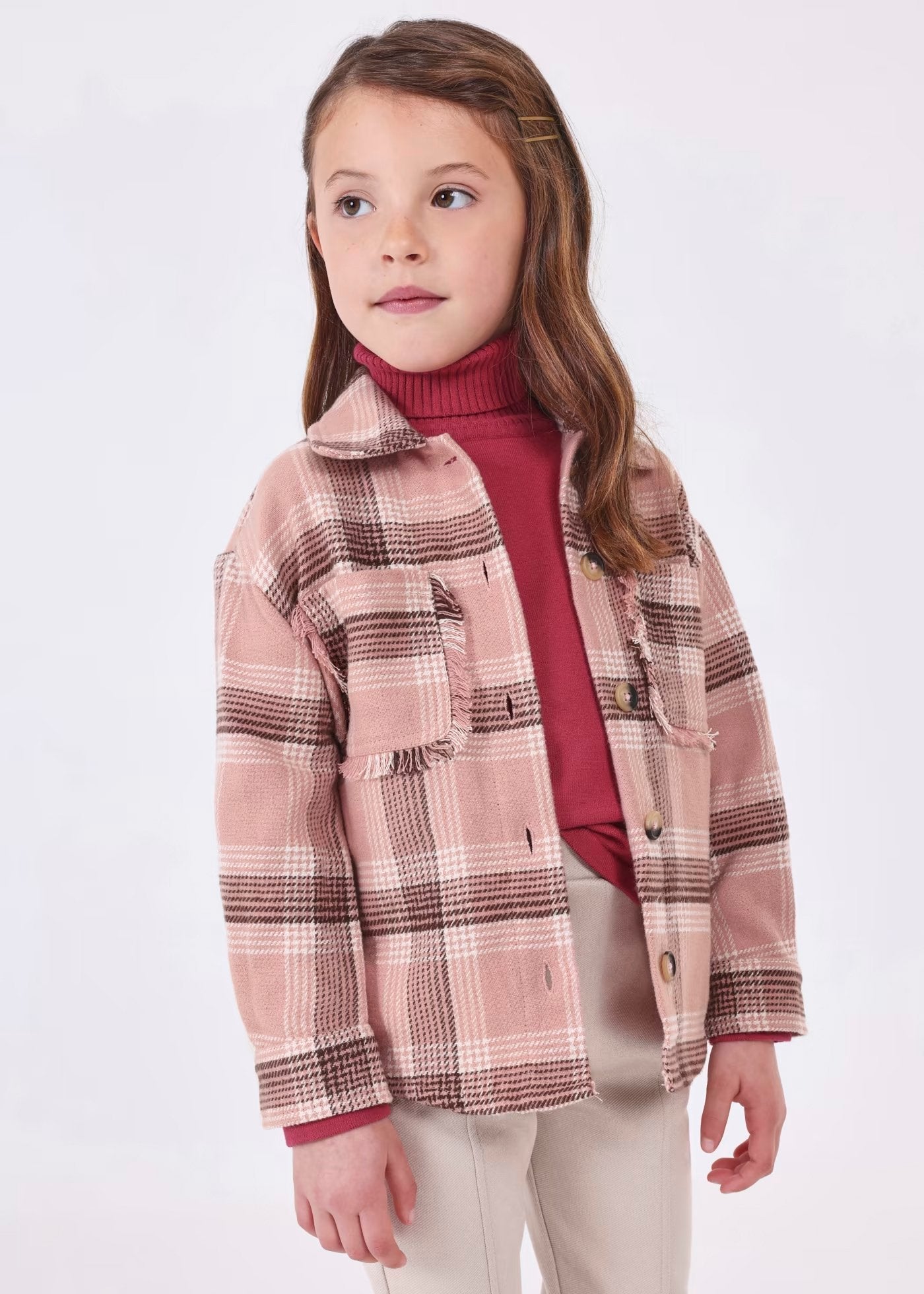 sobrecamisa a cuadros rosa, para niña, mayoral