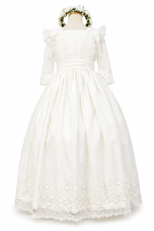 Vestido primera comunión perla con manga desmontable