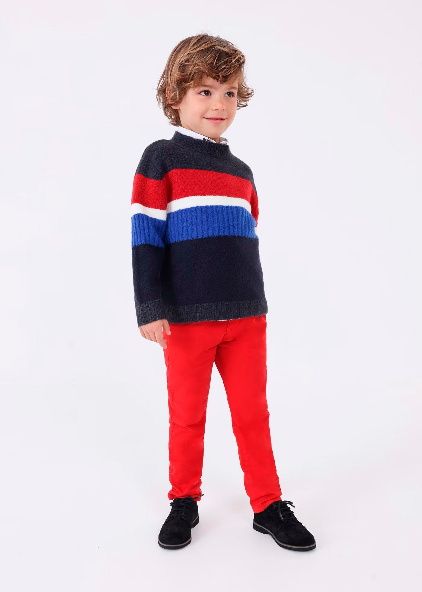 suéter básico azul con franjas colores blanco y rojo para niño, mayoral