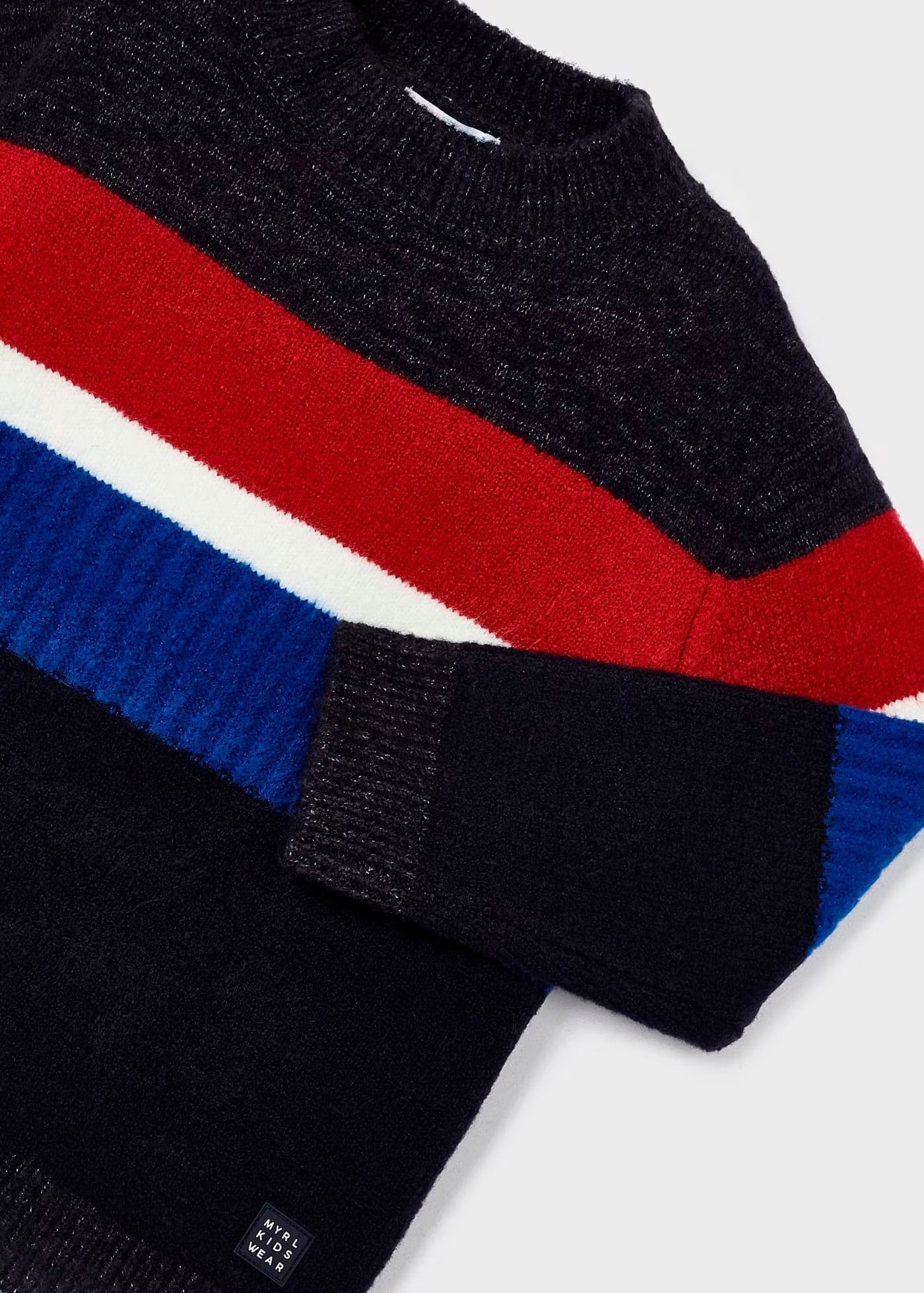 suéter básico azul con franjas colores blanco y rojo para niño, mayoral