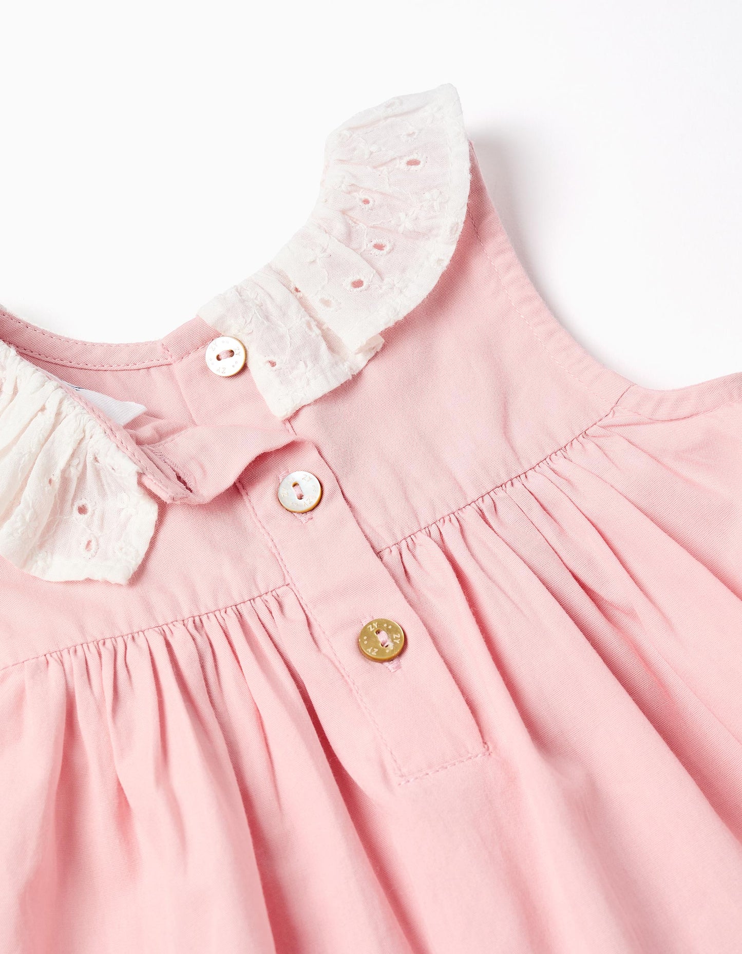 Vestido de popelín + cubrepañal con volantes para recién nacida, rosa