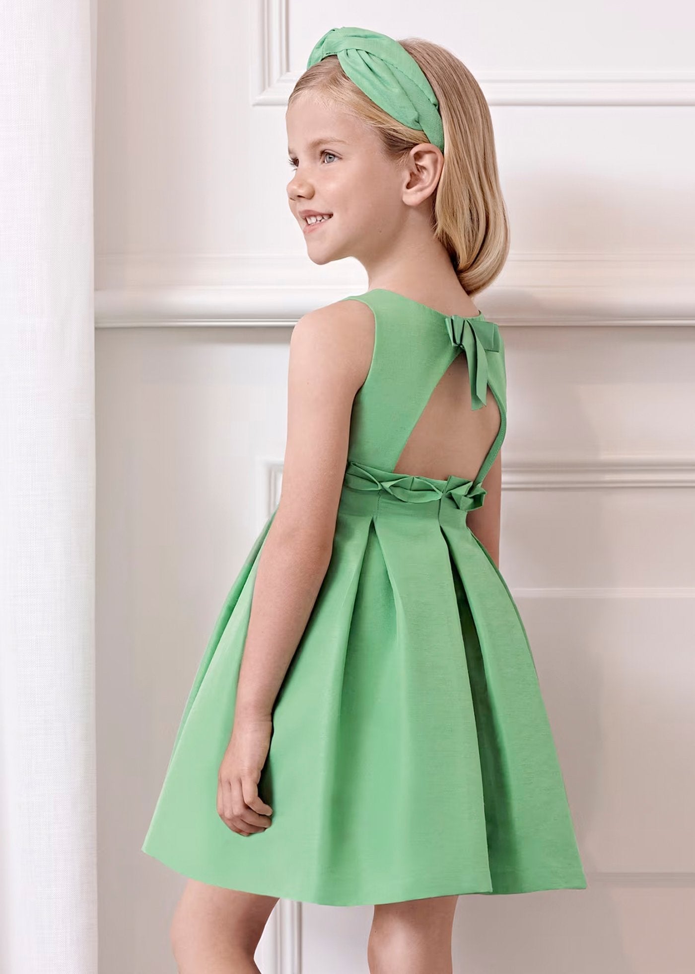 vestido shantung, verde manzana