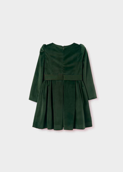 vestido terciopelo verde 2 rosas en la cintura