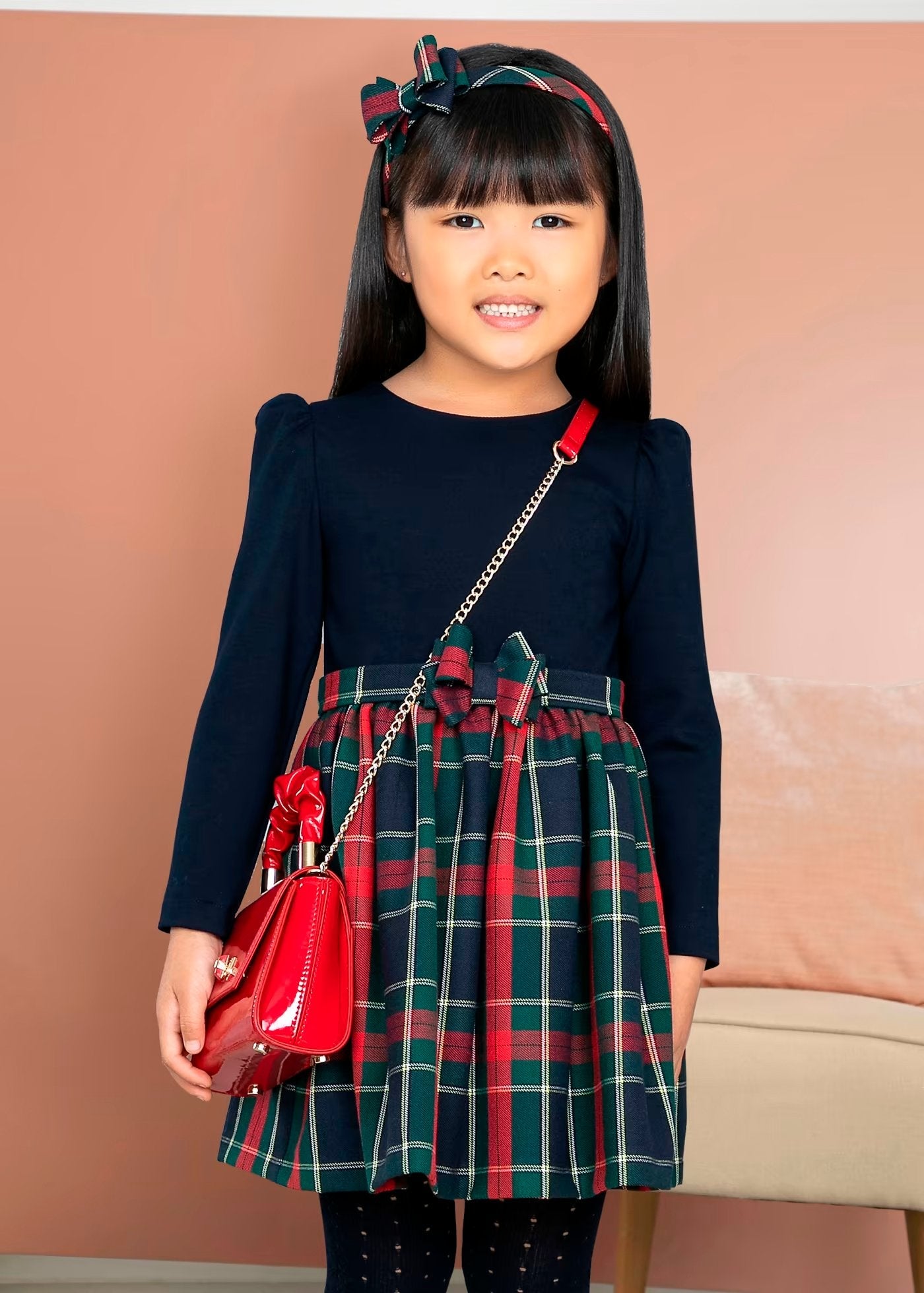 vestido marino cuadros combinados