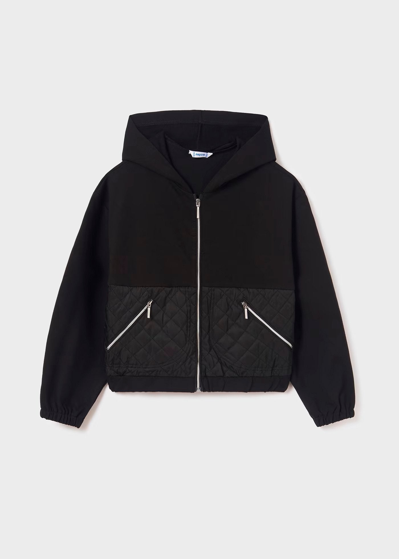 chamarra combinada color negro, capucha, mayoral