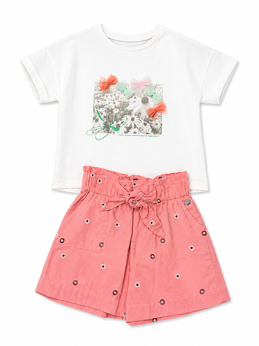 Conjunto Camiseta Flores y Short Jareta