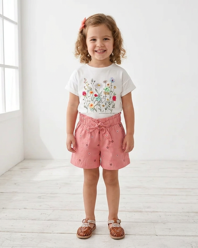 Conjunto Camiseta Flores y Short Jareta