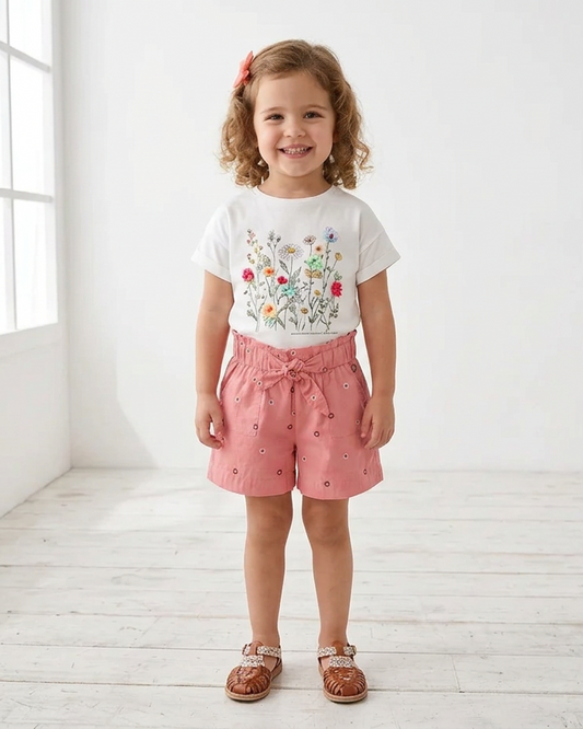 Conjunto Camiseta Flores y Short Jareta