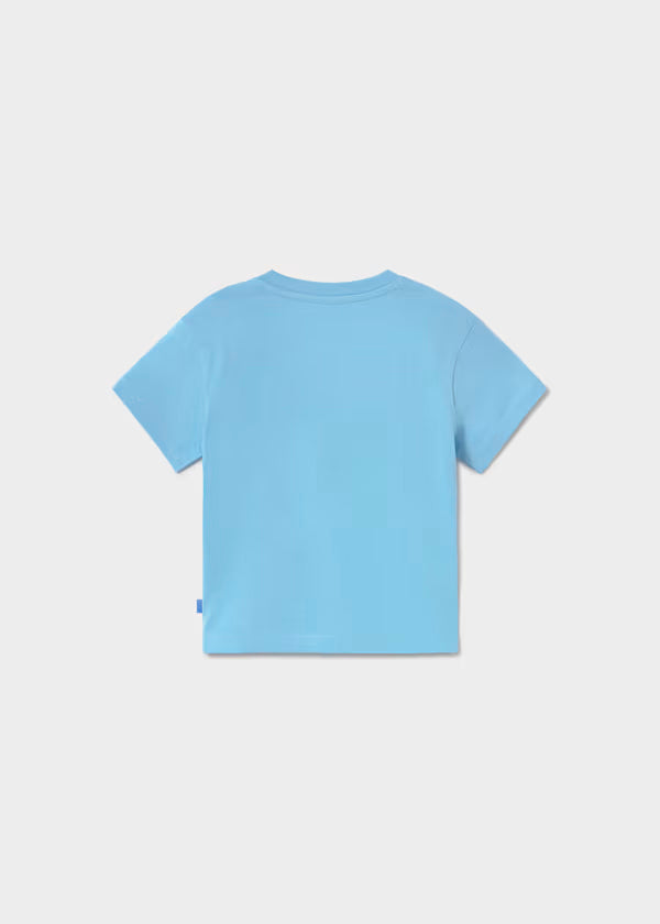 Camiseta de algodon color azul, tractor, bebe