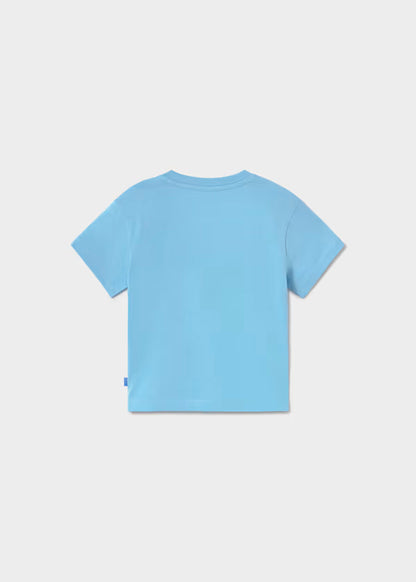Camiseta de algodon color azul, tractor, bebe
