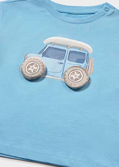 Camiseta de algodon color azul, tractor, bebe