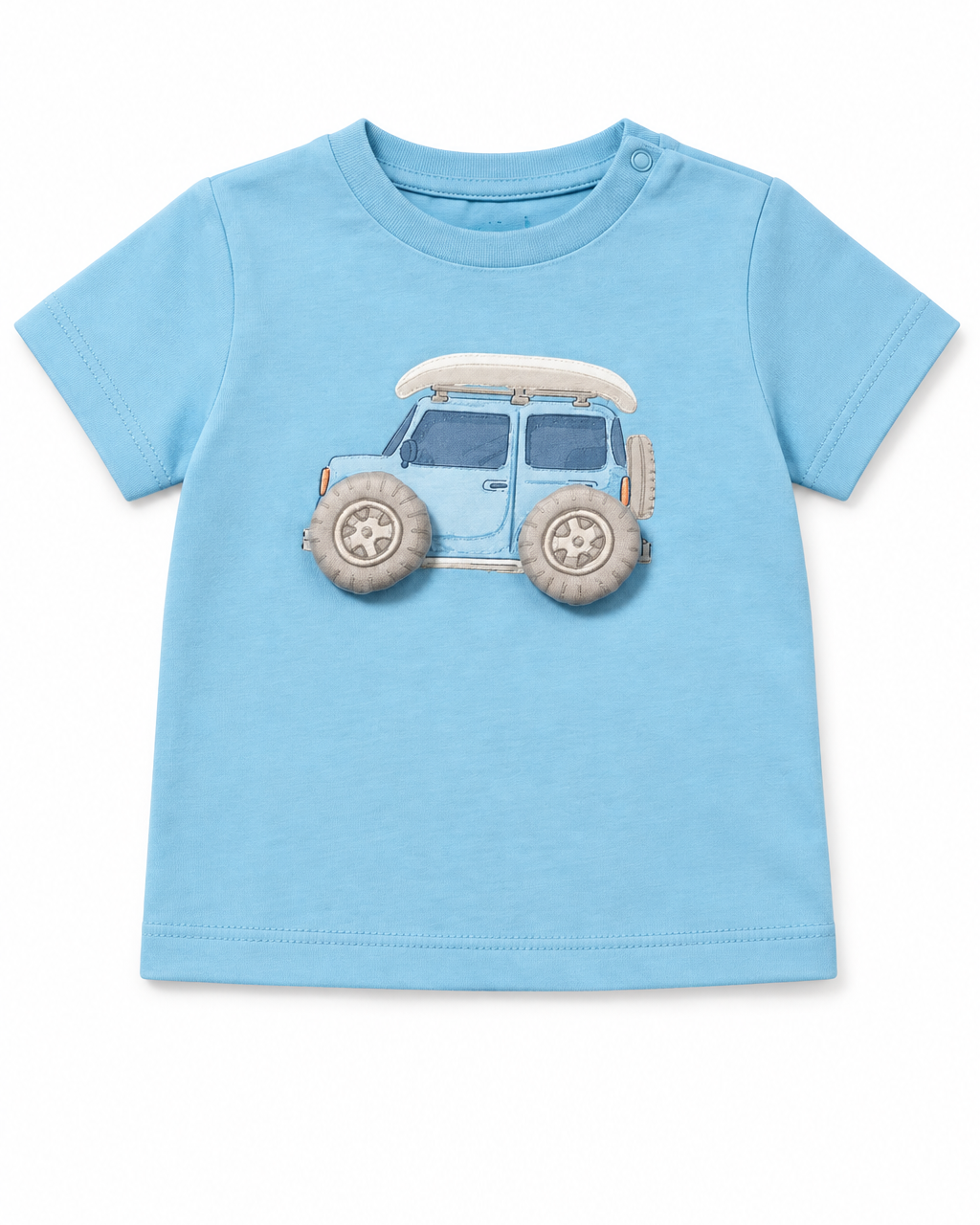 Camiseta de algodon color azul, tractor, bebe