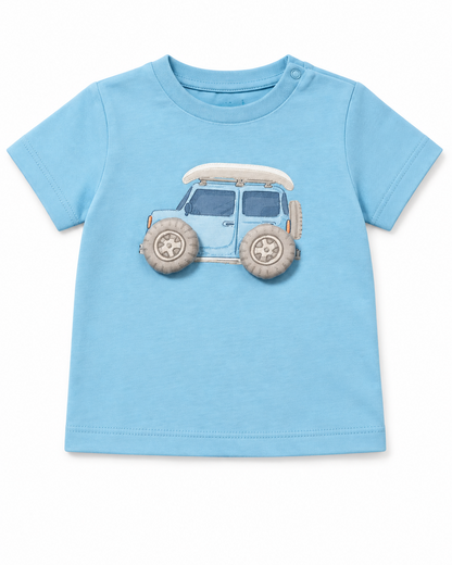 Camiseta de algodon color azul, tractor, bebe