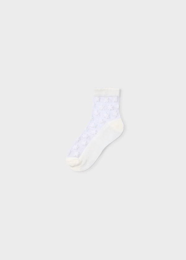 Calcetín flores color crudo,  niña
