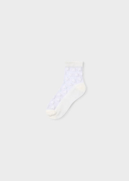 Calcetín flores color crudo,  niña