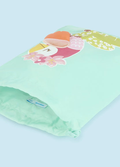mochila agata aqua tucan con flores, mayoral