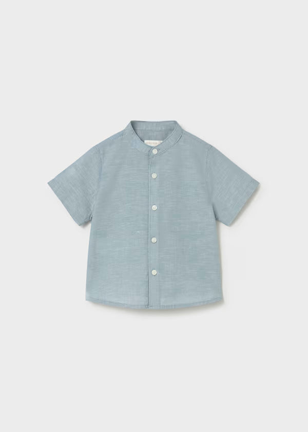 Camisa lino, cuello mao , color jade, bebé