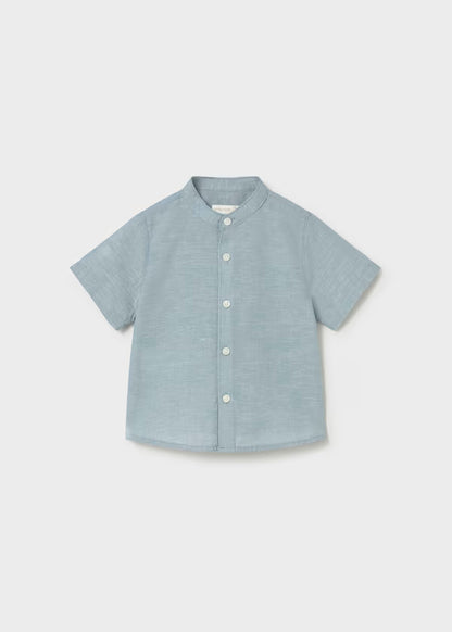 Camisa lino, cuello mao , color jade, bebé