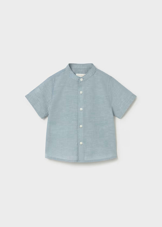 Camisa lino, cuello mao , color jade, bebé