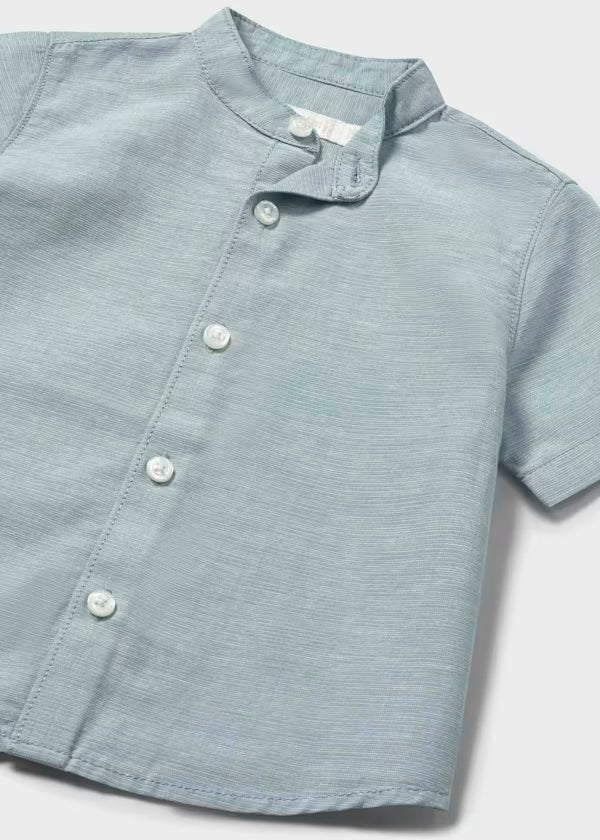 Camisa lino, cuello mao , color jade, bebé