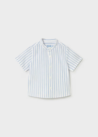 Camisa lino, cuello mao , rayas azul blanco, bebé