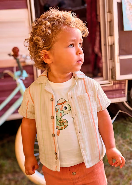 Camisa bambula, rayas naranja, bebé