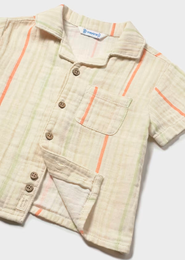 Camisa bambula, rayas naranja, bebé