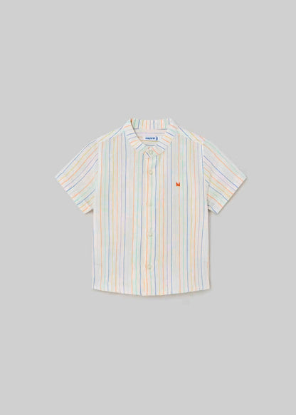 set bebe, bermuda vestir rallas marino, camisa cuello mao